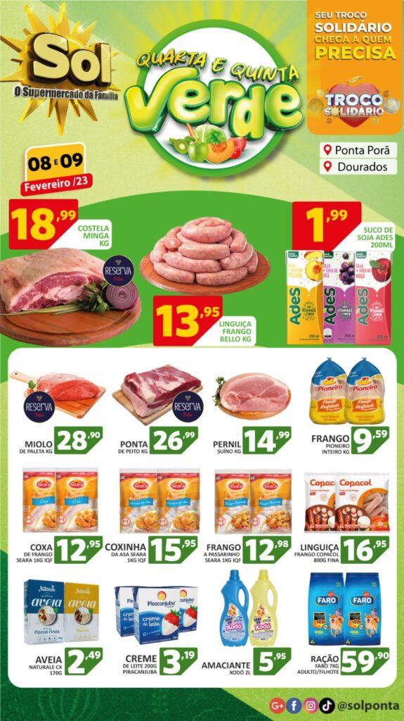 Supermercado Sol e as oferta da quarta e quinta verde