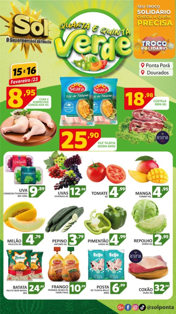 Supermercado Sol e as ofertas da quarta e quinta verde Supermercado Sol e as ofertas da quarta e quinta verde