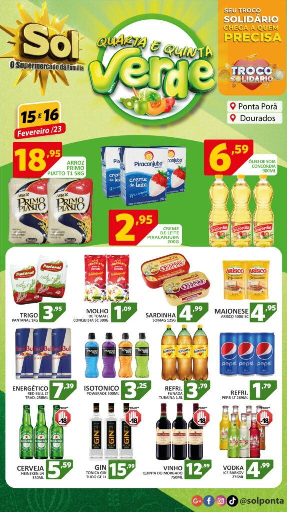 Supermercado Sol e as ofertas da quarta e quinta verde Supermercado Sol e as ofertas da quarta e quinta verde