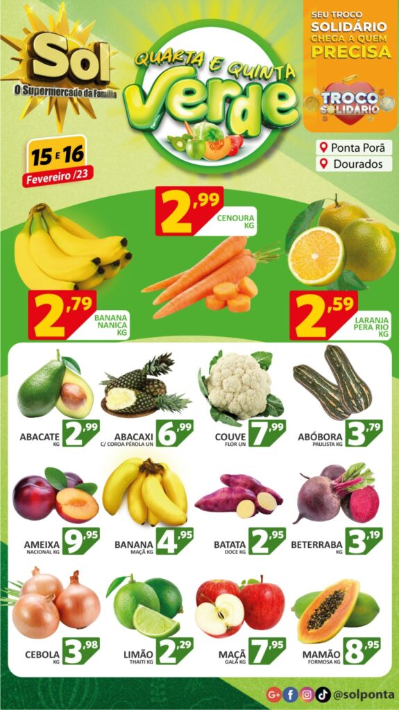 Supermercado Sol e as ofertas da quarta e quinta verde Supermercado Sol e as ofertas da quarta e quinta verde