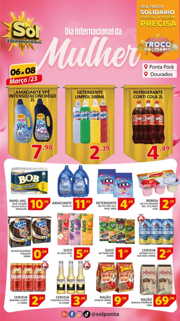 Supermercado Sol e as ofertas para o dia internacional da mulher