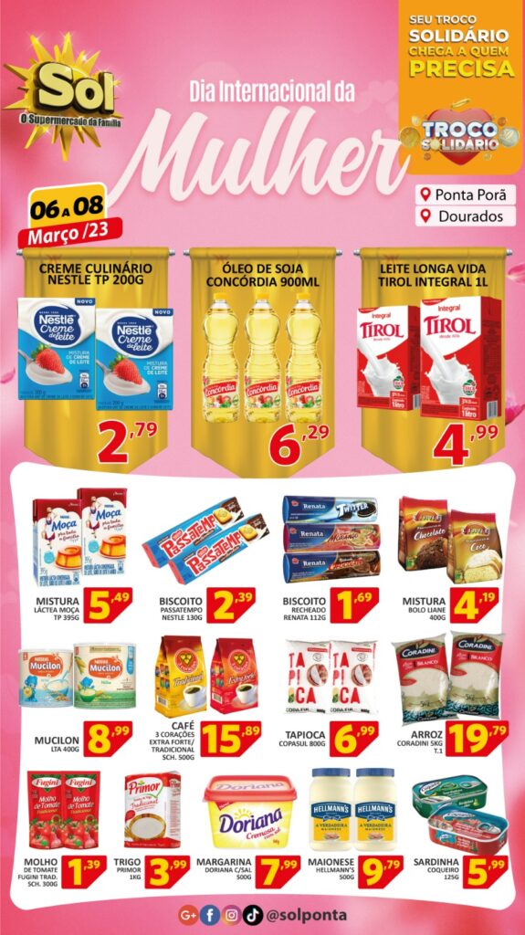 Supermercado Sol e as ofertas para o dia internacional da mulher