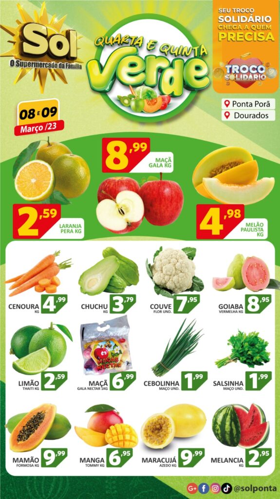 Supermercado Sol e as ofertas da quarta e quinta verde Supermercado Sol e as ofertas da quarta e quinta verde
