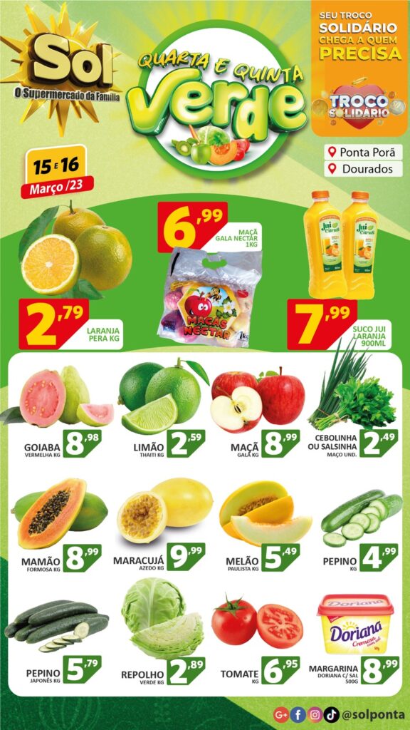 Supermercado Sol e as ofertas da quarta e quinta verde