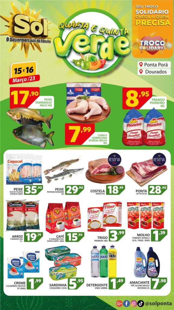 Supermercado Sol e as ofertas da quarta e quinta verde