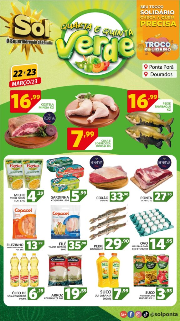 Supermercado Sol e as ofertas da quarta e quinta verde