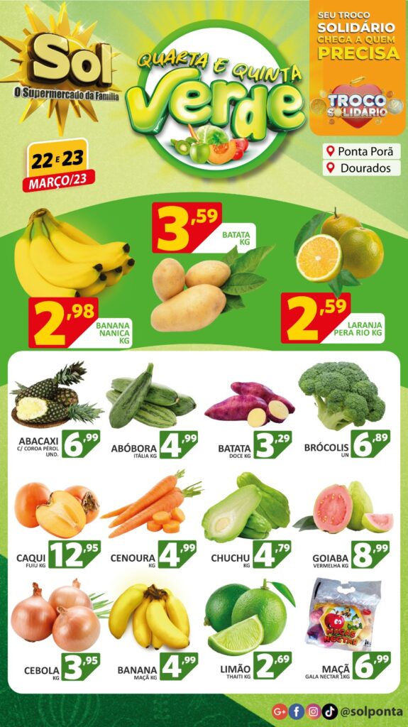 Supermercado Sol e as ofertas da quarta e quinta verde