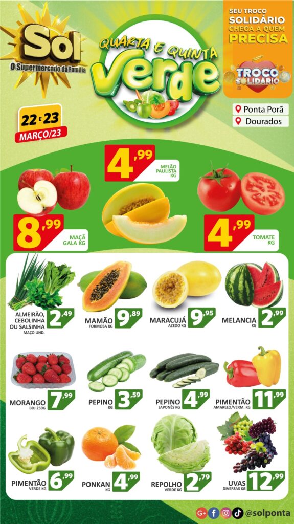 Supermercado Sol e as ofertas da quarta e quinta verde
