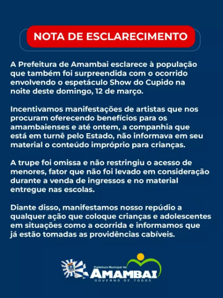 Após Espetáculo Circense virar caso de polícia, Prefeitura de Amambai emite nota Após Espetáculo Circense virar caso de polícia, Prefeitura de Amambai emite nota