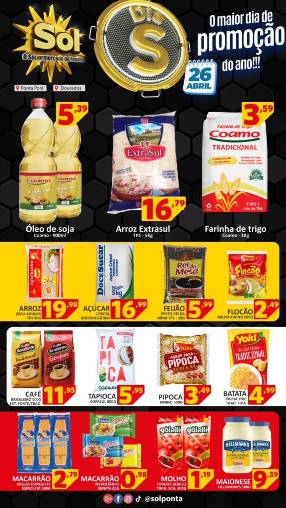 Confira as ofertas do dia S no Supermercado Sol