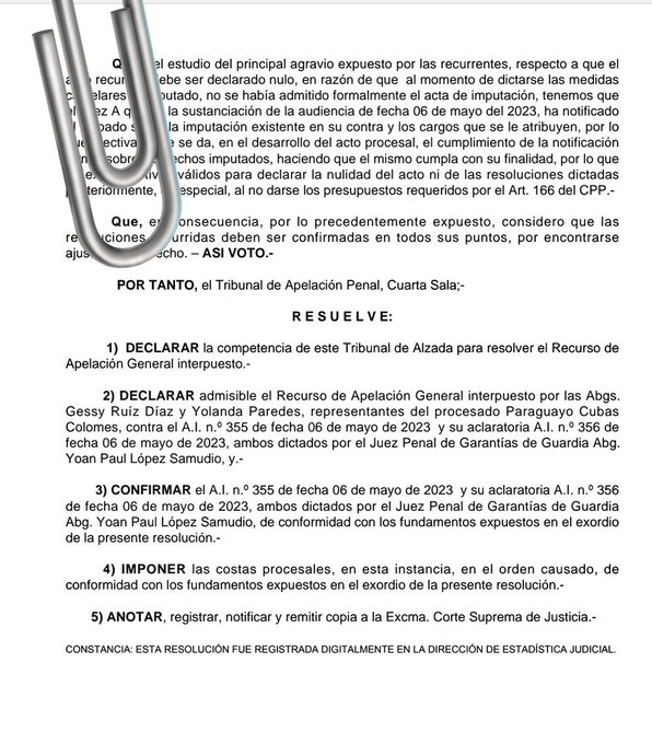 Tribunal ratifica prisión preventiva para Payo Cubas Tribunal ratifica prisión preventiva para Payo Cubas