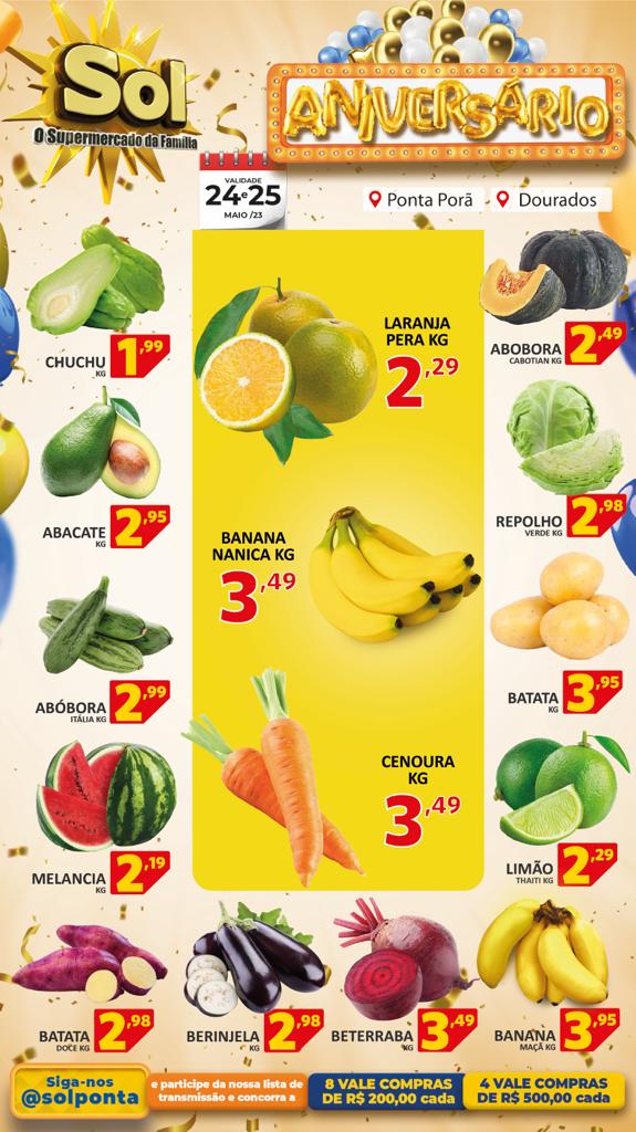 Confira as ofertas de aniversário do Supermercado Sol Confira as ofertas de aniversário do Supermercado Sol