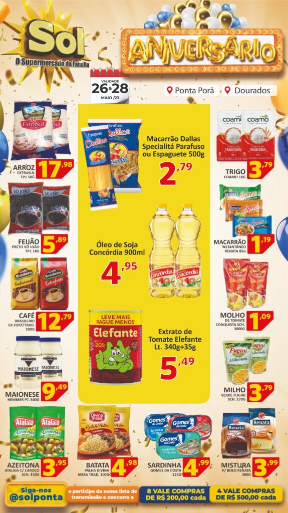 Confira as ofertas de aniversário do Supermercado Sol