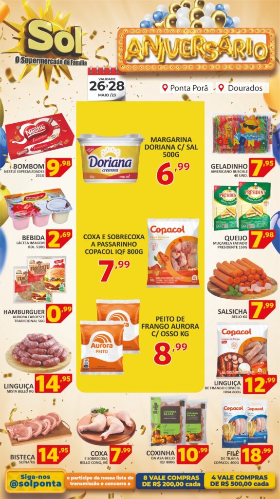 Confira as ofertas de aniversário do Supermercado Sol