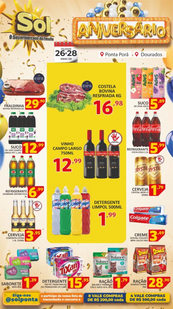 Confira as ofertas de aniversário do Supermercado Sol