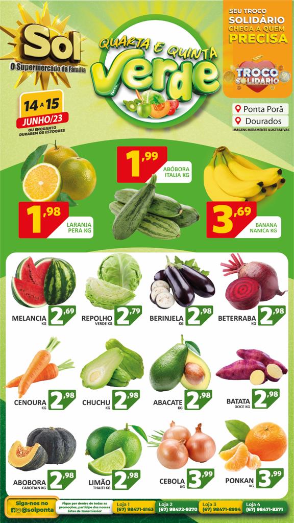 Supermercado Sol e as ofertas da quarta e quinta verde