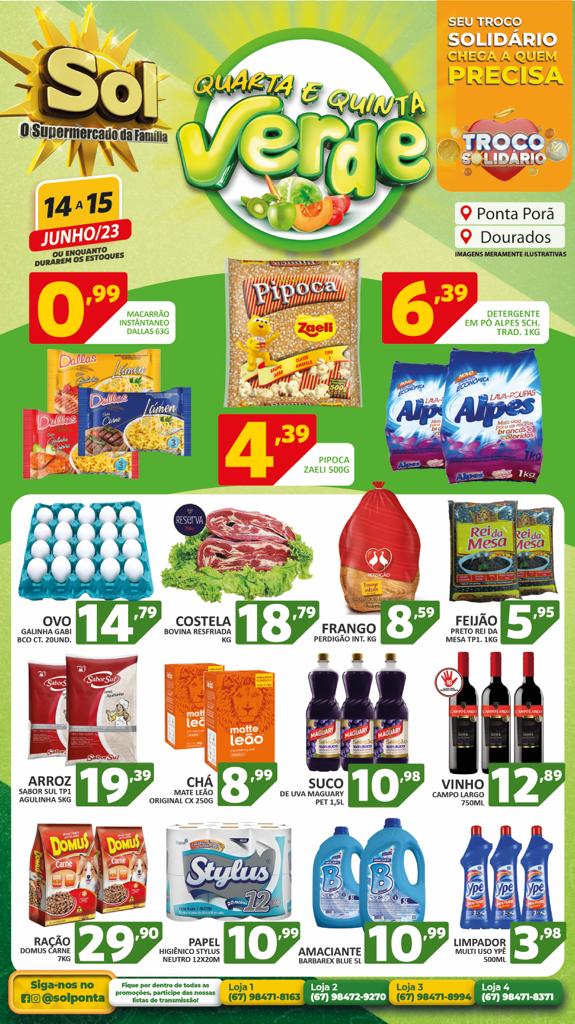 Supermercado Sol e as ofertas da quarta e quinta verde