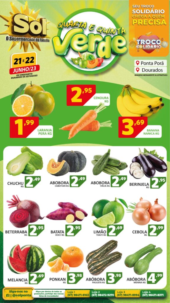Supermercado Sol e as ofertas da quarta e quinta verde