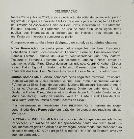 Associação União de Dois Povos divulga chapa inscritas para concorrer ao pleito em Ponta Porã Associação União de Dois Povos divulga chapa inscritas para concorrer ao pleito em Ponta Porã
