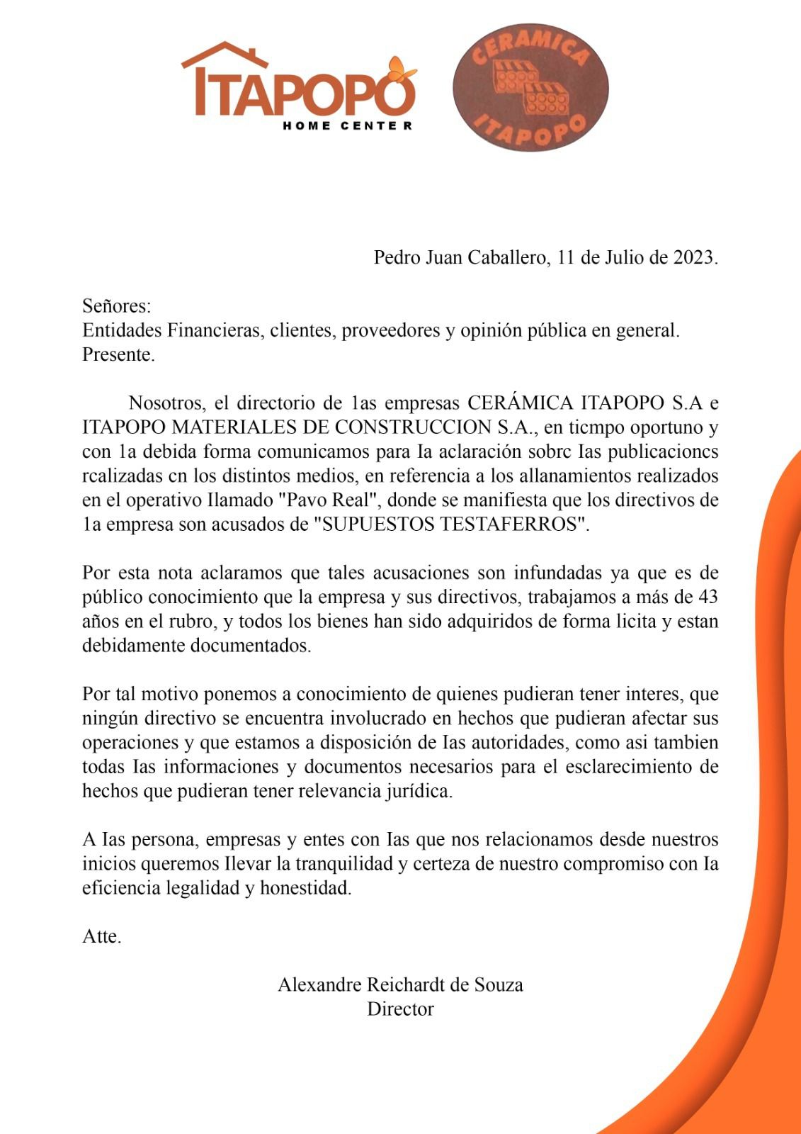 Pedro Juan Caballero: Itapopo emite nota de esclarecimento Pedro Juan Caballero: Itapopo emite nota de esclarecimento