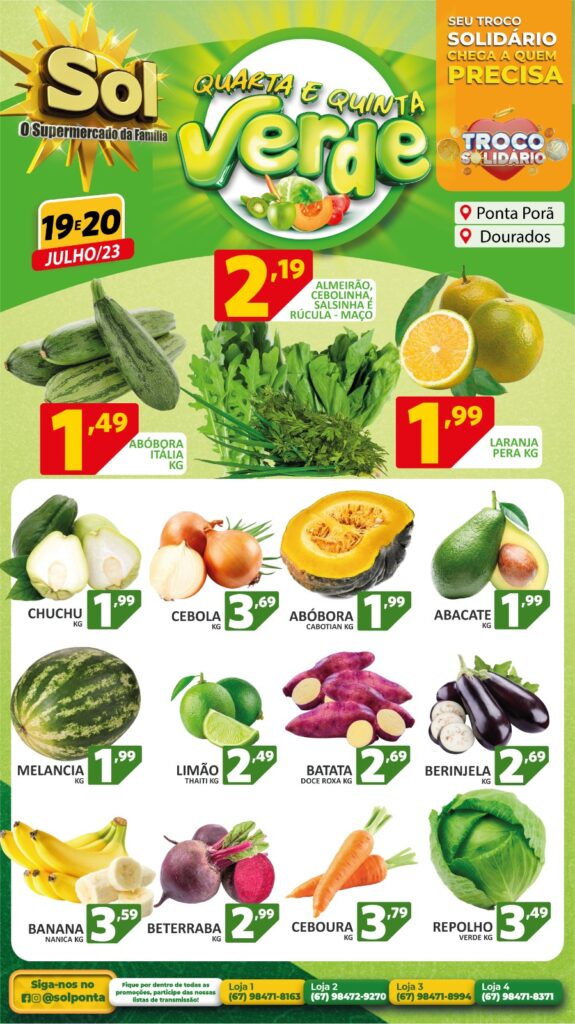 Supermercado Sol e as ofertas da quarta e quinta verde
