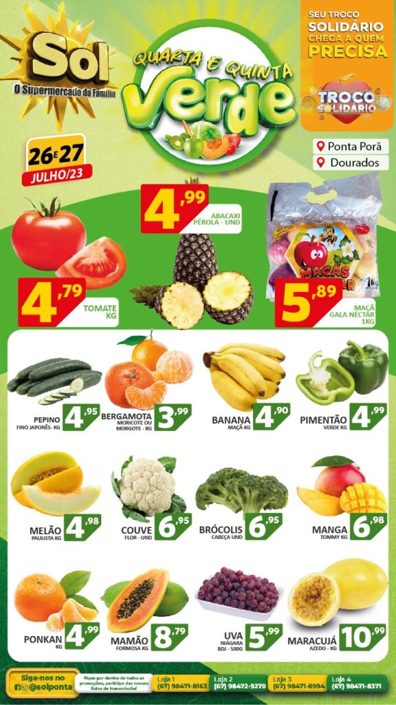 Supermercado Sol e as ofertas da quarta e quinta verde