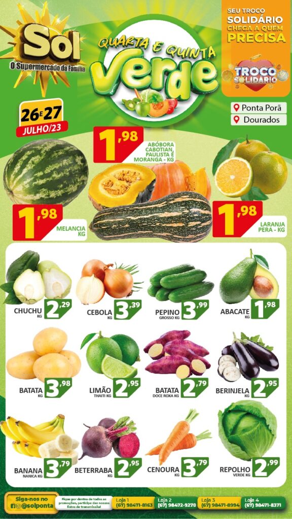 Supermercado Sol e as ofertas da quarta e quinta verde