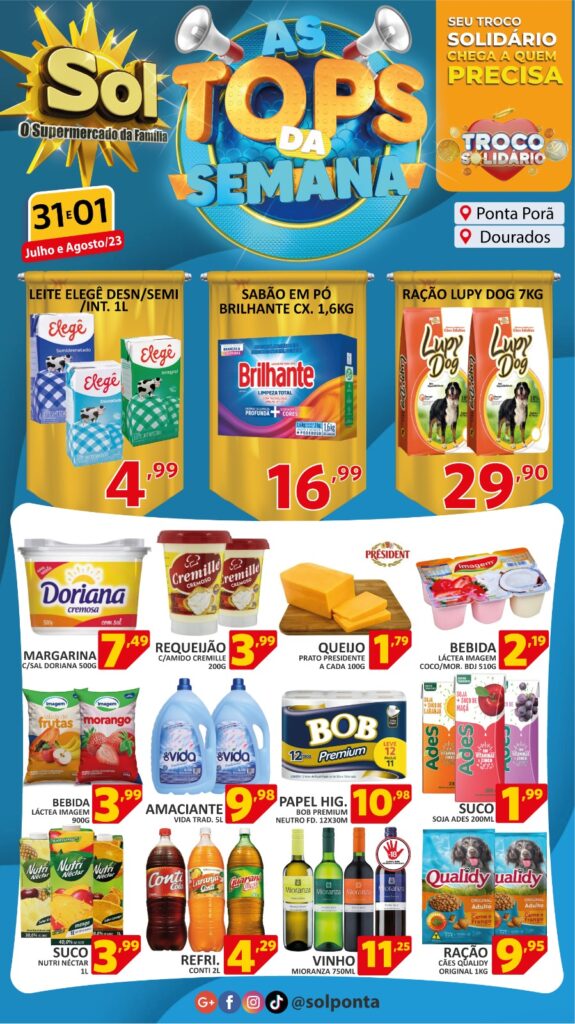 Supermercado Sol e as ofertas tops da semana, confira