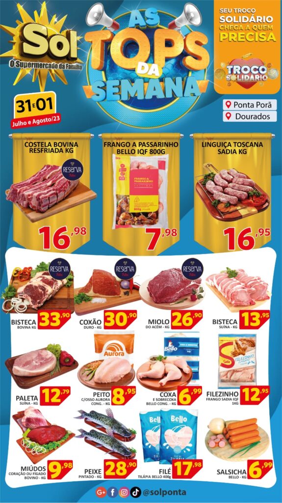 Supermercado Sol e as ofertas tops da semana, confira