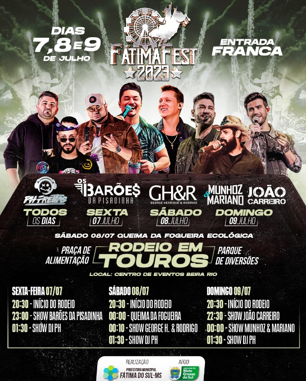 Confira os horários dos Shows e Rodeio do Fátima Fest 2023 que começa hoje Confira os horários dos Shows e Rodeio do Fátima Fest 2023 que começa hoje