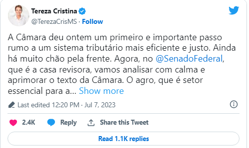 Tereza Cristina se descola de Bolsonaro e sinaliza apoio a reforma tributária Tereza Cristina se descola de Bolsonaro e sinaliza apoio a reforma tributária