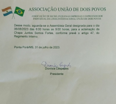Ponta Porã: Associação União de Dois Povos indefere recurso da chapa "Nova Renovação" Ponta Porã: Associação União de Dois Povos indefere recurso da chapa "Nova Renovação"
