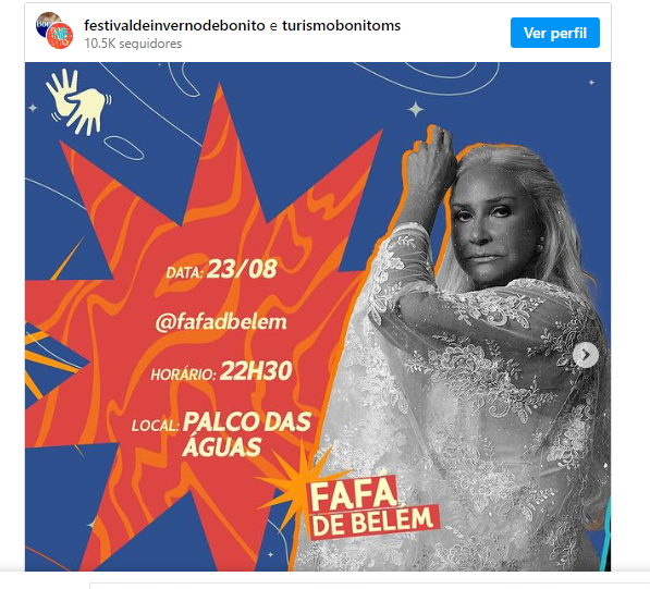 Além de Fafá de Belém: a programação de abertura do Festival de Inverno de Bonito nesta quarta Além de Fafá de Belém: a programação de abertura do Festival de Inverno de Bonito nesta quarta