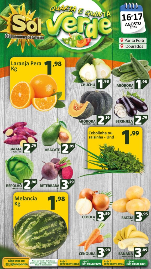 Supermercado Sol e as ofertas da quinta verde