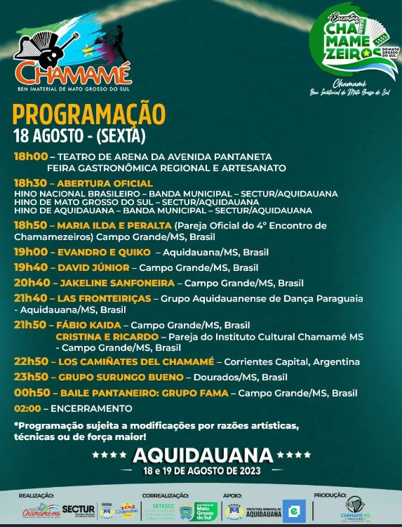 Confira a programação do 4º Encontro de Chamamezeiros em Aquidauana Confira a programação do 4º Encontro de Chamamezeiros em Aquidauana