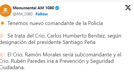 Peña designa a Carlos Benítez como nuevo comandante de la Policía Peña designa a Carlos Benítez como nuevo comandante de la Policía