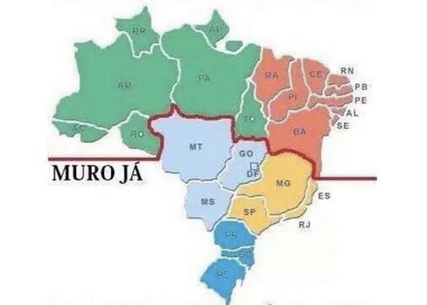 'Muro já': estimulados por fala de Zema, separatistas propõem dividir Brasil em dois 'Muro já': estimulados por fala de Zema, separatistas propõem dividir Brasil em dois