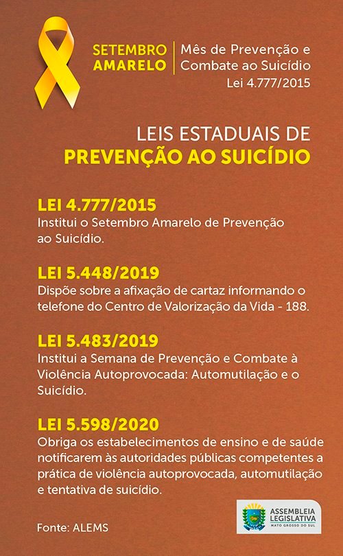 Setembro Amarelo: 130 pessoas já se suicidaram em MS este ano, reconheça os sinais Setembro Amarelo: 130 pessoas já se suicidaram em MS este ano, reconheça os sinais