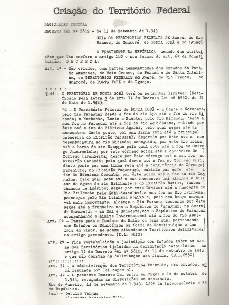 80 anos do Território Federal de Ponta Porã 1943 - 1946