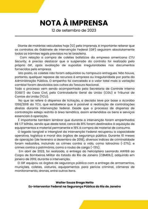 Braga Netto nega irregularidades em contratos assinados por gabinete de intervenção no RJ Braga Netto nega irregularidades em contratos assinados por gabinete de intervenção no RJ