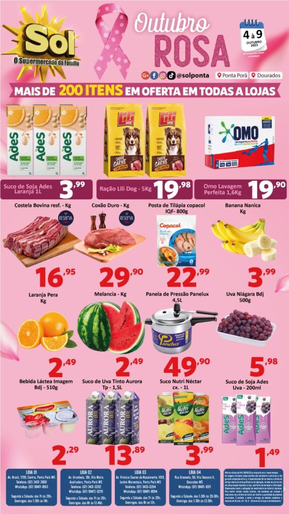 Supermercado Sol e as ofertas em homenagem ao outubro rosa