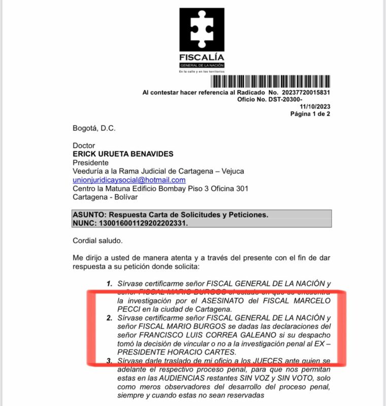 Fiscalía de Colombia aclara que no existe investigación a Cartes Fiscalía de Colombia aclara que no existe investigación a Cartes