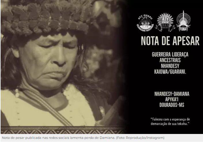 Símbolo de resistência, líder indígena Damiana Cavanha morre aos 81 anos Símbolo de resistência, líder indígena Damiana Cavanha morre aos 81 anos