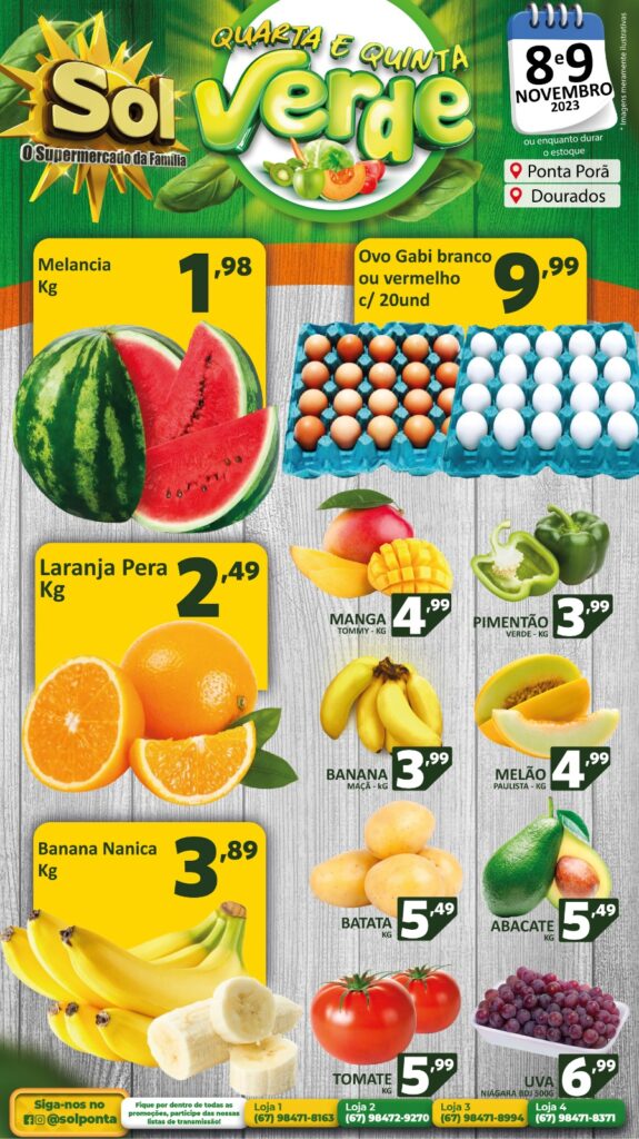 Supermercado Sol e as ofertas da quarta e quinta verde