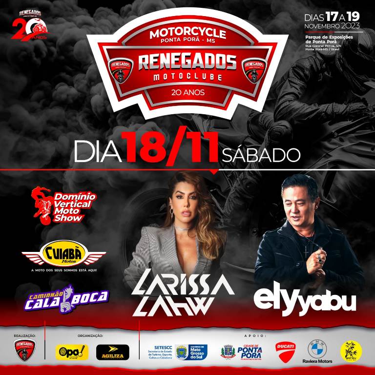 Ponta Porã: Tudo pronto para o 20º Motorcycle 2023 no Parque de Exposiões Ponta Porã: Tudo pronto para o 20º Motorcycle 2023 no Parque de Exposiões