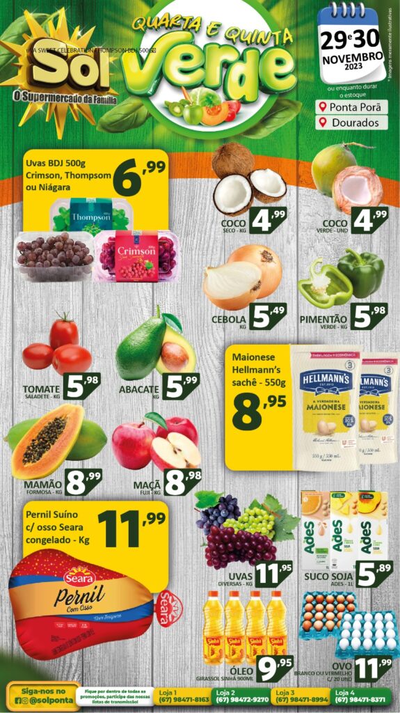 Confira as ofertas da quarta e quinta verde do Supermercado Sol