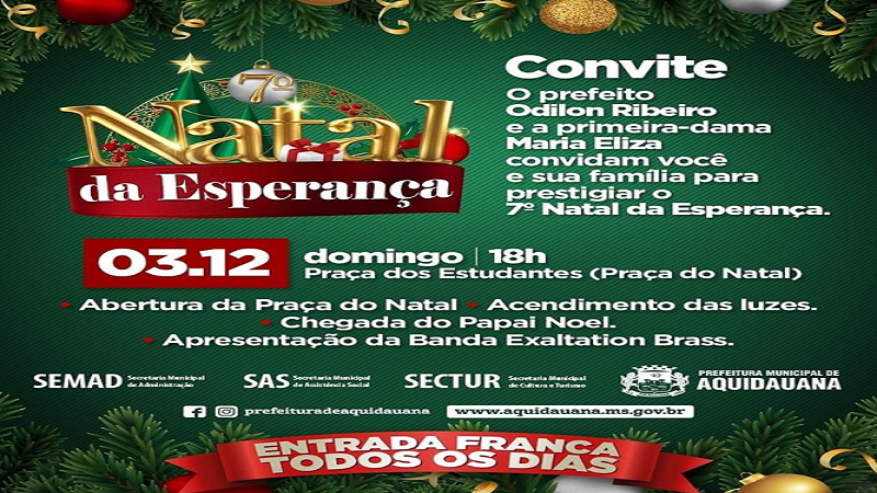 Luzes e apresentações de Natal começam no domingo 3, em Aquidauana