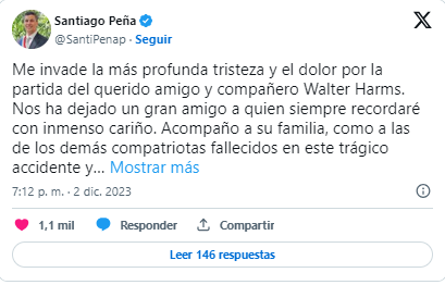 Peña lamenta fallecimiento del diputado Walter Harms