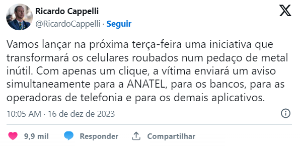 Governo deve lançar na próxima semana aplicativo para bloquear celular roubado Governo deve lançar na próxima semana aplicativo para bloquear celular roubado
