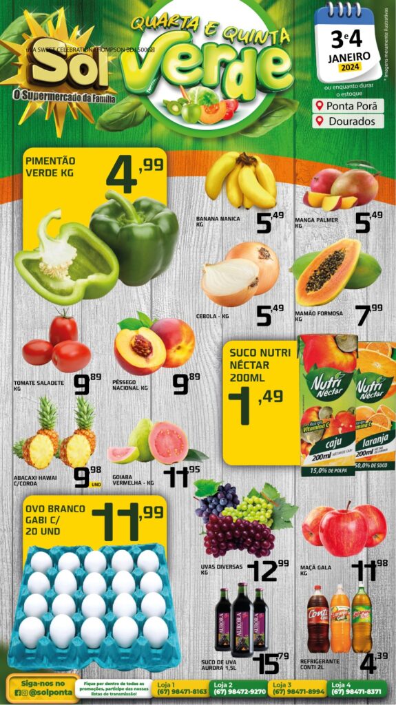 Supermercado Sol e as ofertas da quarta e quinta verde Supermercado Sol e as ofertas da quarta e quinta verde
